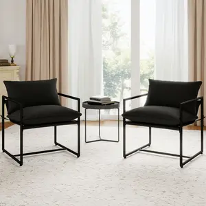 Mid-Century Modern Accent Chair with Armrest, Cozy Linen Upholstery, Square Metal Frame, 27.6"x27.6"x32.3, Easy Assembly, Set of 2, Beige