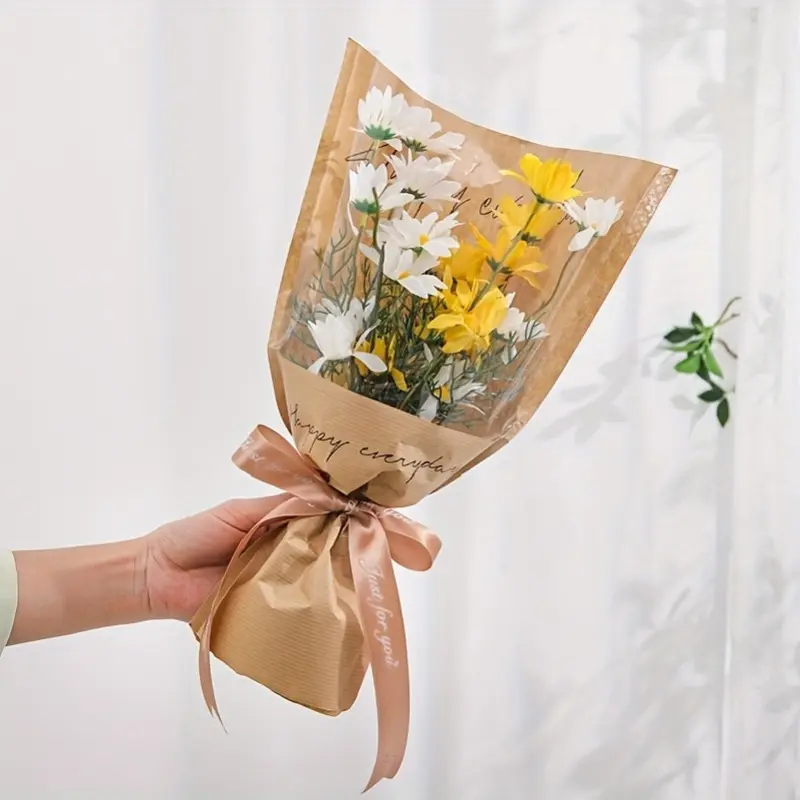 5pcs Kraft Paper Flower Wrappers, Bouquet Sleeve Wrappers for DIY Wedding Birthday Valentine's Day Gifts