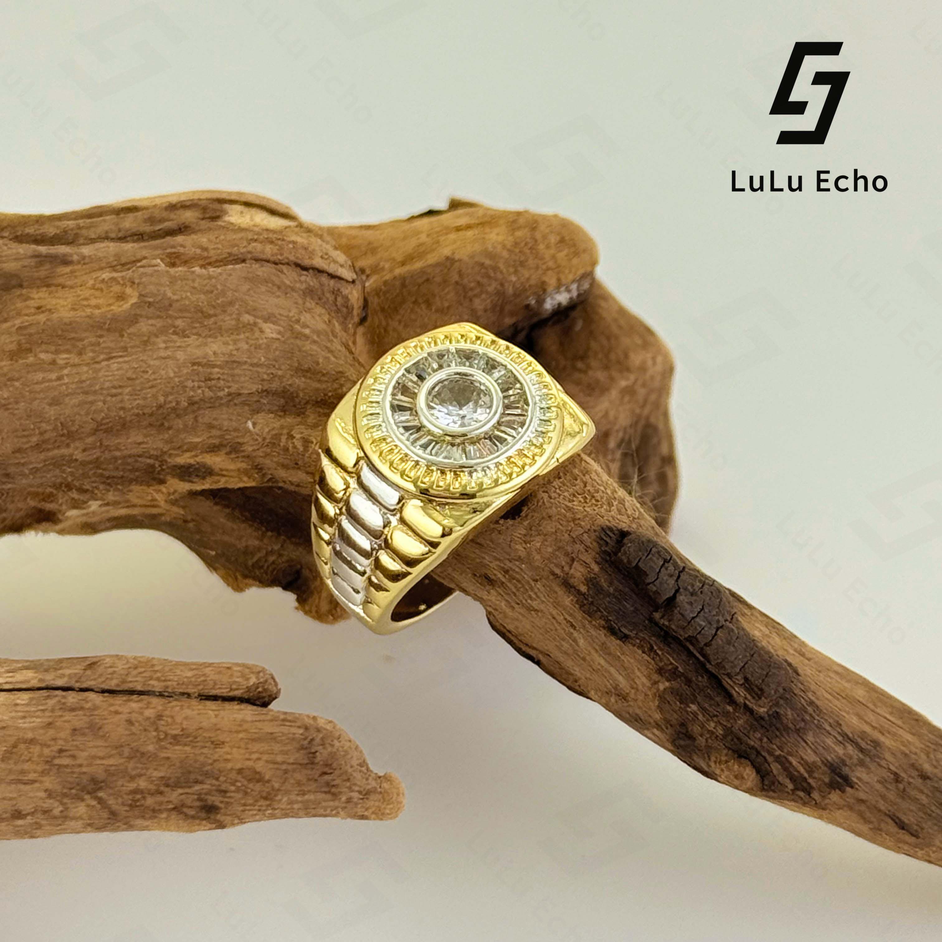 LuLuEcho Fashion Men's Ring 14K Real Gold Plated Crown Design Sparkling Accents Elegant Statement Jewelry for Any Occasion LuLuEcho Fashion Men's Ring 14K Real Gold Plated Crown Design Sparkling Accents Elegant Statement Jewelry for Any Occasion