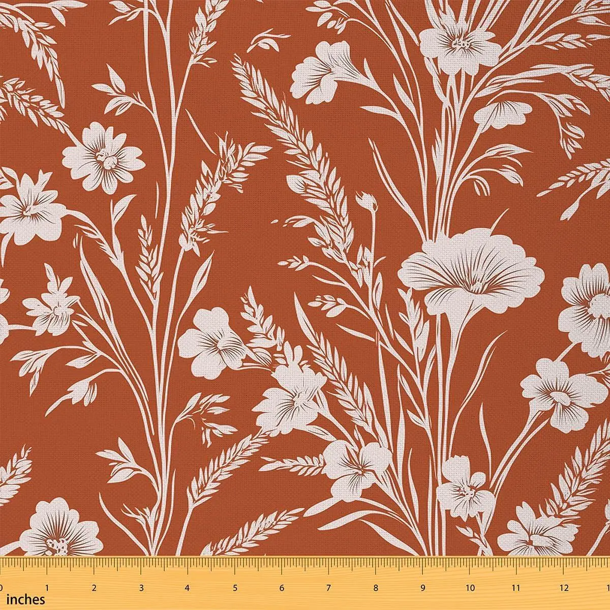 Feelyou White Flower Floral Print Waterproof Non-Stretch Polyester Fabric by the Yard - Rustic Home Decor, Easy-Cleaning Indoor/Outdoor DIY Fabric, Yard Bolts for Nature Enthusiasts