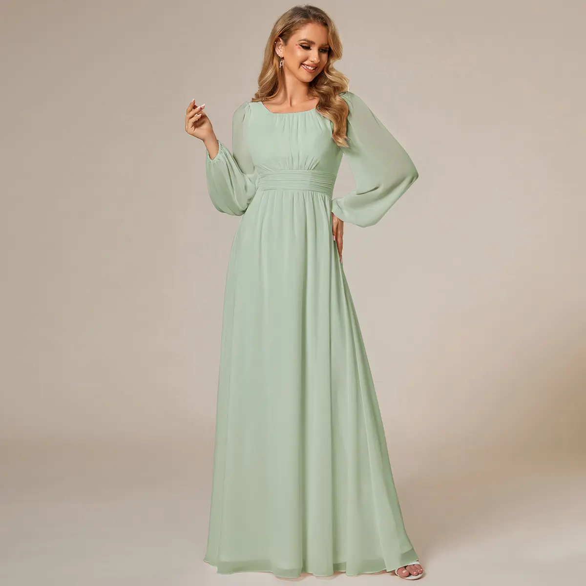 Ever-Pretty  2026 Spring  Evening dress , Long Sleeve Chiffon A-Line Empire Waist Formal Dress – Graceful for Weddings & Evening Dress, Spring  dress 0106B