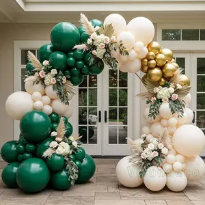 Emerald Green & Gold Balloon Arch Kit with Dark Green, White & Gold Balloons for Special Events