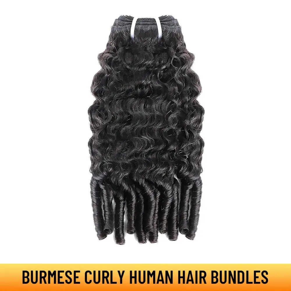 YGwigs Burmese Curly with Spiral Curls Ends Human Hair Bundles Sew in Extensions Cambodia Virgin Weave