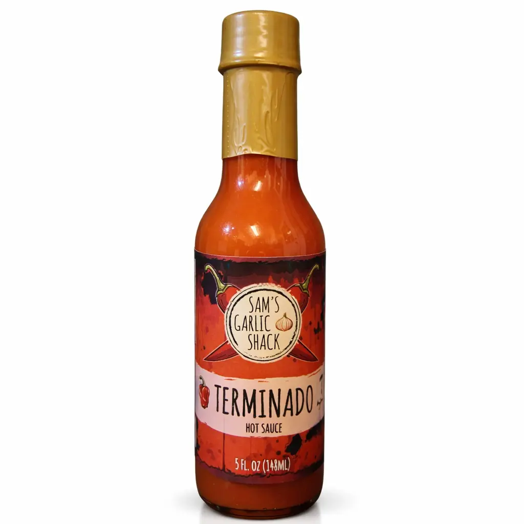 Sam's Garlic Shack Terminado Hot Sauce 5 fl oz 148ml Bold Spicy Tangy Flavor for Burritos and Meals