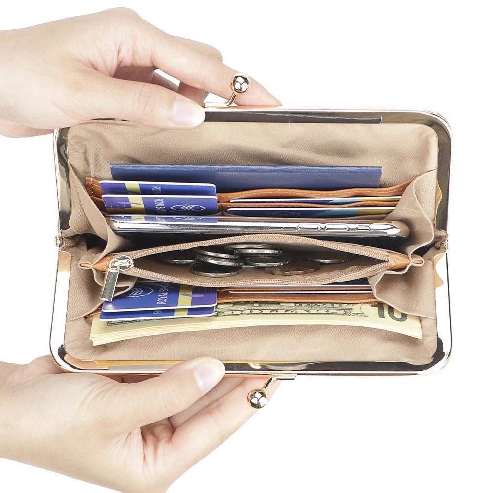 Royal Bagger RFID Kiss Lock Wallet, Solid Color Multi-card Slots Card Holder, Genuine Leather Clutch Purses for Women 1468 SpringStatements