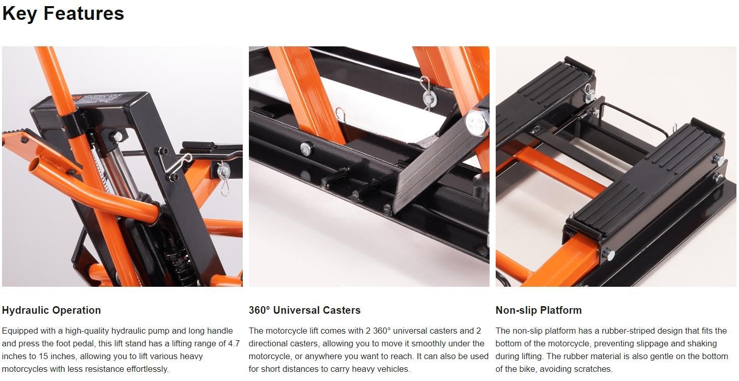 VEVOR Hydraulic Motorcycle Jack Stand,  1500 LBS ATV Scissor Lift Jack, 4.7"-15" Scissor Lift Jack Stand with 4 Wheels, Hydraulic Foot-Operated Hoist Stand for Motorcycle ATV UTV Powersports