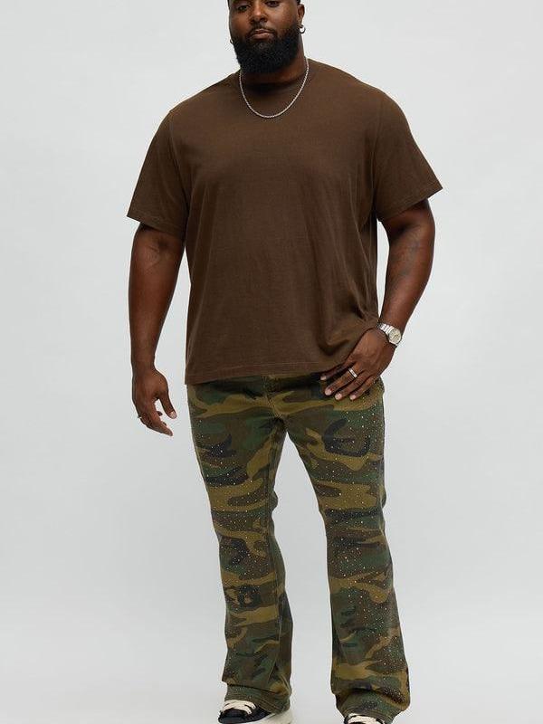 Stacked Skinny Flare Be Jeweled Camo Pants - Camouflage
