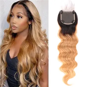 26 inch long closure human hair clip in closure 1B/27 Closure Pre Plucked Ombre Lace clip in Closure Human Hair Transparent Lace Free Part 4X4 Lace Front Closure With Baby Hair Brazilian Virgin Hair Body Wave Lace Closure for women