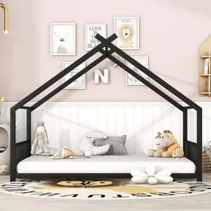 Bellemave Playhouse Design House Bed with Roof Sturdy Metal Frame for Kids Comfortable Sleeping Area Easy Assembly No Box Springs Needed