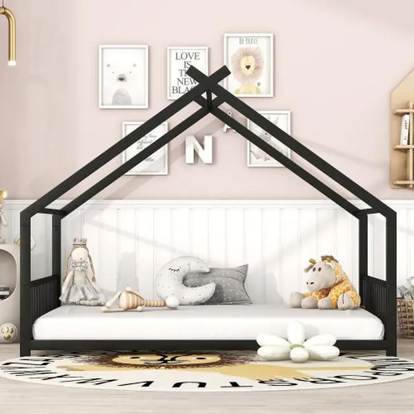 Bellemave Playhouse Design House Bed with Roof Sturdy Metal Frame for Kids Comfortable Sleeping Area Easy Assembly No Box Springs Needed Hardware Installation Manual