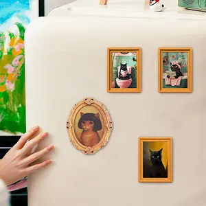 Cute Cat Fridge Magnets Mini Frame Design Funny Vintage Art Styles Strong Magnetic Decorative Magnets for Fridge Locker Home Decor Gift
