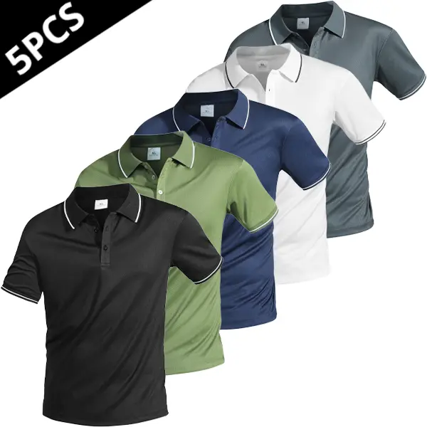 5-Pack Quick-Dry Polo Shirts - Unisex High Stretch Moisture Wicking Business Casual Tops