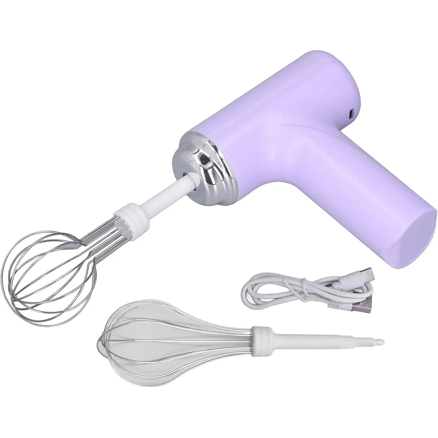 Cordless Electric Hand Mixer Whisk - 3-Speed USB Rechargeable Food Mixer, Small Lightweight Portable Kitchen Appliance with 2 Mixing Whisks for Baking, Coffee, Milkshake Preparation, Cordless Hand Mixer