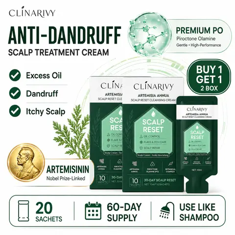 【Buy 1 Get 1 Free】CLINARIVY Anti-Dandruff Shampoo-Style Scalp Treatment Cream, Scalp Cleanser for Dandruff, Flakes, Itchy Scalp, Oily Scalp & Buildup, Artemisia Annua + Piroctone Olamine Scalp Care, Scalp Barrier Support, 20 Sachets, 60-Day Supply