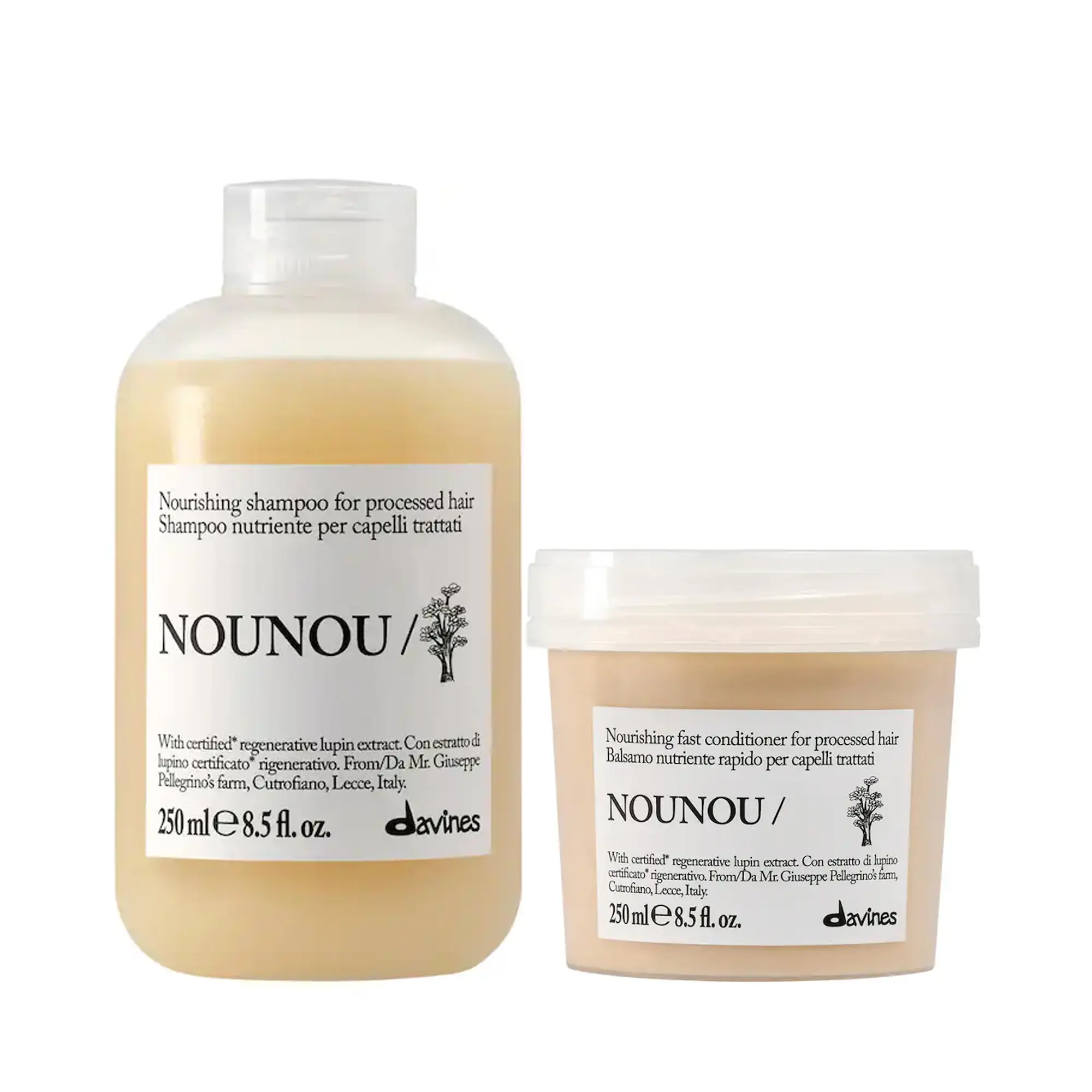 Davines NOUNOU Duo Haircare Set - Nourishing Cleanser & Conditioner, Gentle Hydrating Repair Moisturizer for Damaged, Very Dry Hair to Smooth Strands