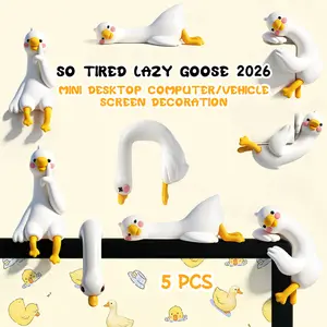 3Pcs / 5 Pcs Mini Resin Goose Figurines,Cute Figurine Computer Monitor Decor, Cute Duck Statues for Office Desk, Car Dashboard,Funny Desk(White Goose