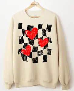 Wavy Checker Hearts Graphic Top