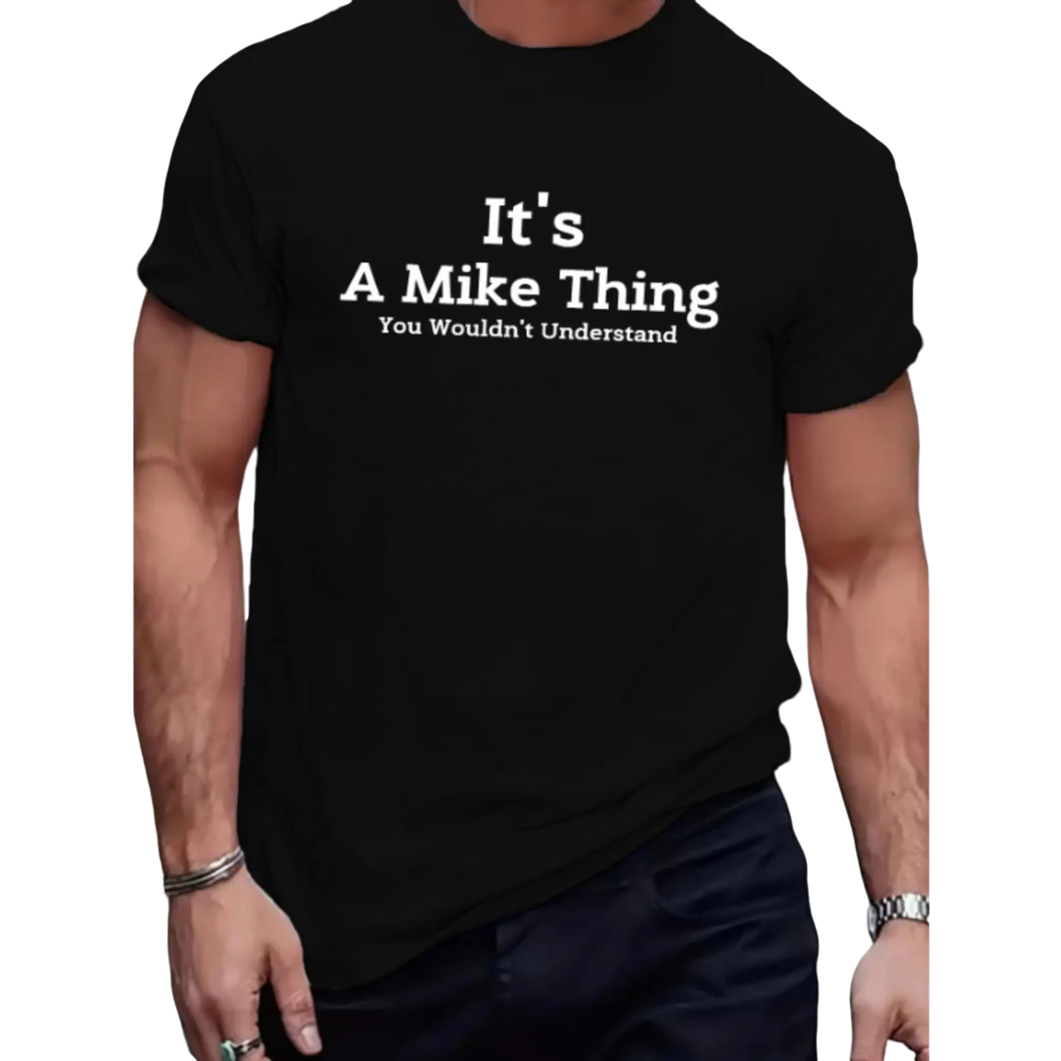 Men's Loose Crew Neck Short-Sleeve Sporty Chic Graphic Sports Top - "Of Course I'm Right I'm Mike" Print, Black Hem, Breathable Durable Male Office-Casual Streetwear, Multi-Size S-XXXL, Cargo-Inspired Stylish Gift