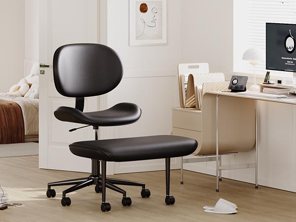 Pinmoco Curved-Shape Ergonomic Cross Legged Swivel Chair, Adjustable Height and PU Leather, Meditation Chair with Back Support, Home and Office