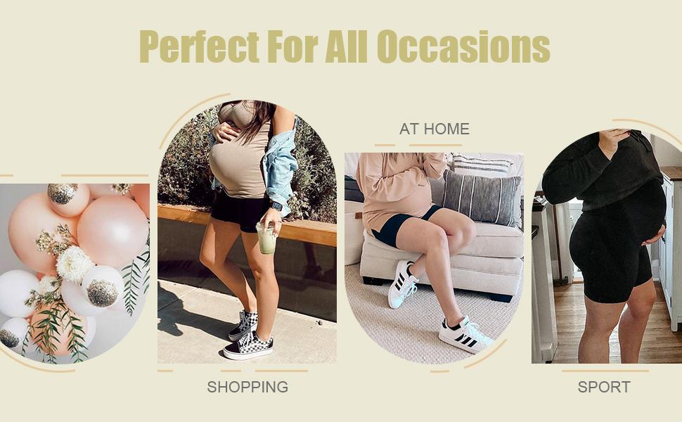 POSHDIVAH Women's Maternity Yoga Shorts with Pockets High Waist 8" for Summer Workout and Active Use