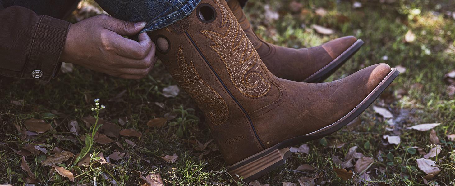 【Genuine Leather】Palitutu Hand Painted Western Cowboy Boots, Full Grain Cowhide Upper & Shaft, 4-Layer Composite Sole boot,Sport Outdoor Western Boot(PLT103614) summerwins