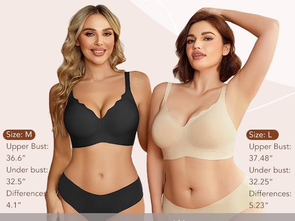 Showyoo Bras for Women No Underwire Seamless Bralettes Wireless Push Up Scalloped Full Coverage Comfortable Everyday Bra