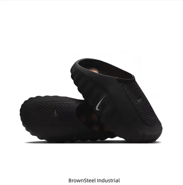 New Unworn All-Black Slip-On Slide Sandals with Box – Lightweight Foam Upper, Textured Outsole, Reflective Detail, Casual Outdoor Footwear for Men & Women
