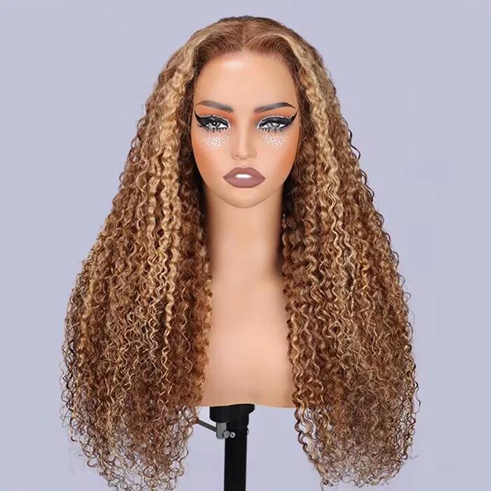 Pizazz Hair Highlight Ombre Curly Lace Front Wigs Human Hair Pre Plucked 13x5 /13x6 HD Transparent Honey Blonde Curly Human Hair Lace Frontal Wigs For Women