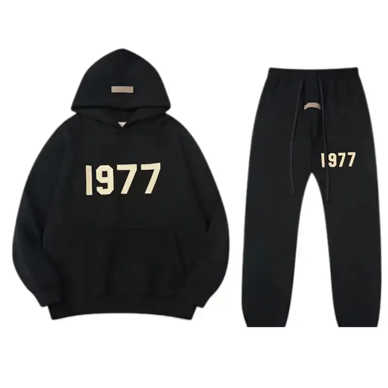 1977 Essential Hoodie & Joggers Set – Matching Unisex Pullover Sweatshirt and Sweatpants, Cozy Streetwear Outfit for Men & Women