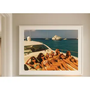 [Sale off up to 65%][Free Ship][No Frame] Luxury Yacht Sunbathing Art Print – Retro Fashion Doll Poster, Coastal Glam Wall Decor, Summer Pop Art Photography