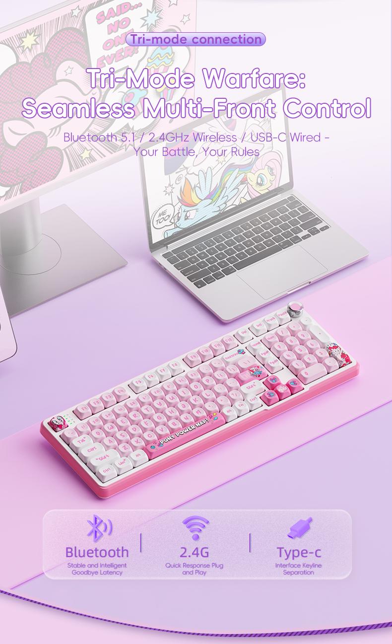 My Little Pony MLP GK01 & MS08 Combo Bluetooth Wireless Dual-mode Pink Silent Keyboard Mouse Set Ergonomic Office Girls Gift for Laptop & Tablet High-value Gaming Peripherals