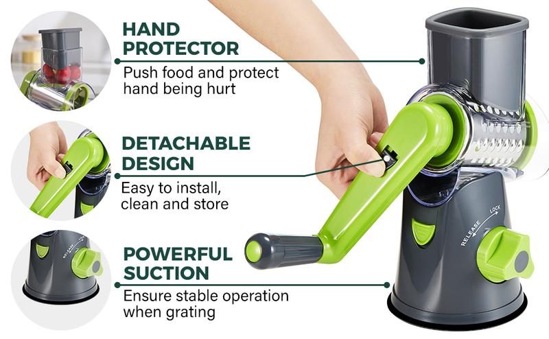 [BF&CM]KitExpert Viral Cheese Grater(All Metal Blades & No Plastic Left in Food), 3X Faster Shredding, Time-Saving Rotary Cheese Grater, Mandoline, Vegetable Chopper, Kitchen Gadgets, Slicer Dicer Cutter Kitchenware