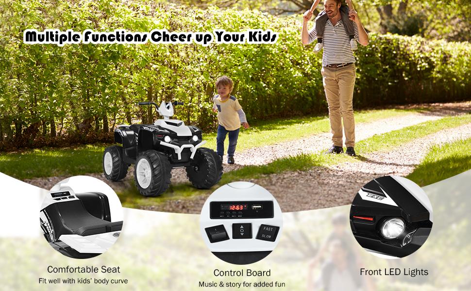 COSTZON 6V/12v Ride-On ATV, Battery Powered Electric ATV Car w/ Wide Seat, Lights, 4 Wheels Quad Car，Father's Day Gift