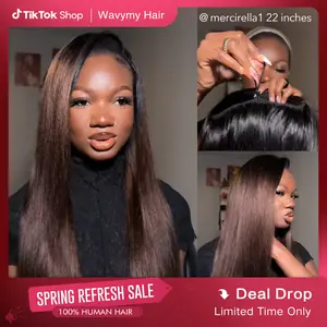 [3 IN 1 HALF WIG] Wavymy Yaki Straight 3 In 1 Seamless Flip Over Half Wig Ombre Brown Glueless No Lace Reusable Human Hair for 3 Hairstyles DealsForYoudays