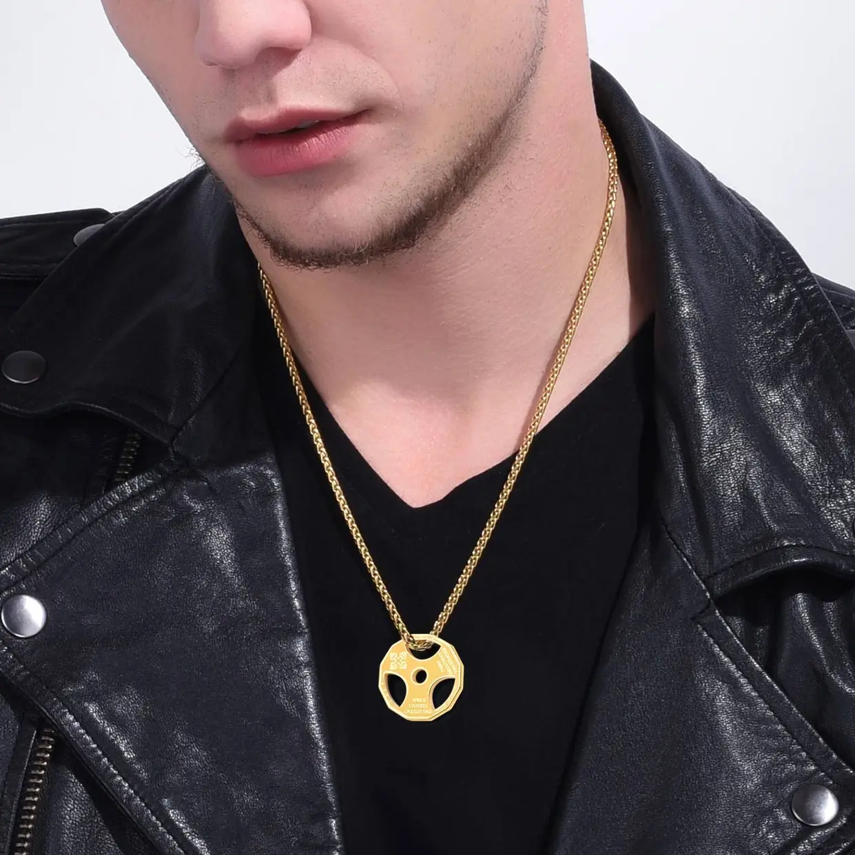 U7 Cool Look Inspirational Words Stainless Steel Fitness Dumbbell Weight Plate Barbell Pendant Necklace for Men & Women