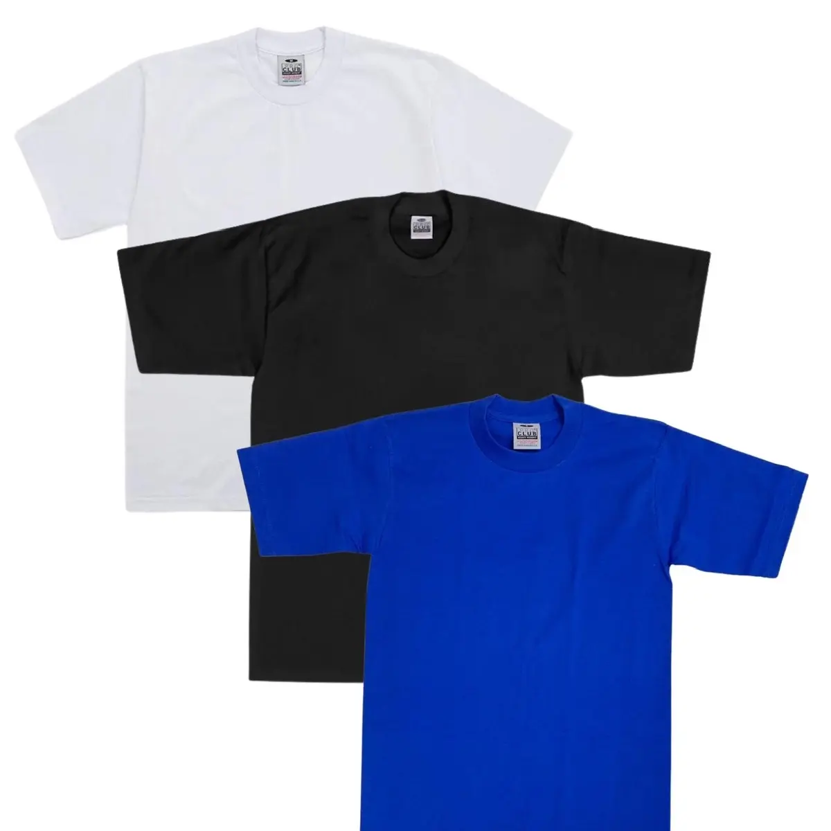 Pro Club Men's 3-Pack Thick Heavyweight Cotton Jersey Crew Neck Short Sleeve T-Shirts - Tight Stay-Round Collar, Plain Basic Fitted Tops, Shrink Resistant, Casual Streetwear