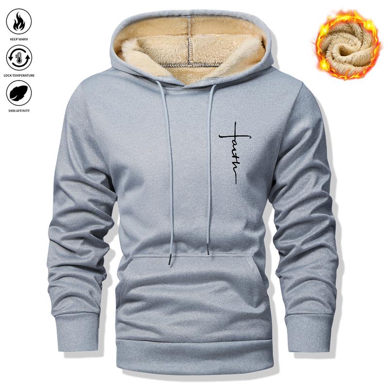 Men's casual hooded sweatshirt, fleece-lined and thick for warmth, suitable for casual wear and outdoor sports such as fitness and running, men's hooded sweatshirt, men's top