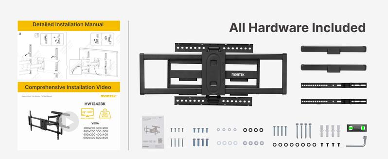 MonTEK Full Motion TV Wall Mount for 43–95 Inch TVs, Pre-Assembled TV Mount with Tool-Free Tilt, Swivel, Extension, Max VESA 800 x 400mm and 132 lbs, 16″/18″ Wood Studs