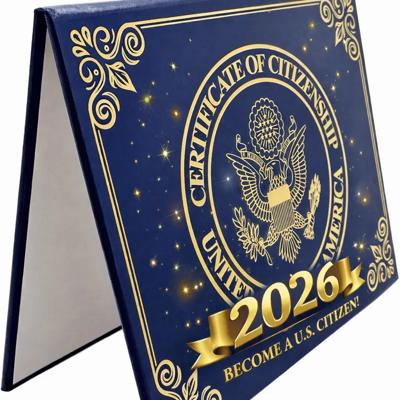 US Citizenship Certificate Holder – Padded Cover with Gold Seal - Naturalization Gift for New Citizens - Protect Your Certificate of Citizenship