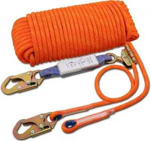 Fall Protection Safety Rope 25ft 50ft 100ft Heavy Duty Vertical Roofing Grab Snap Hook Shock Absorber Fall Protection Line Kit Restraint System Roofing Safety Equipment