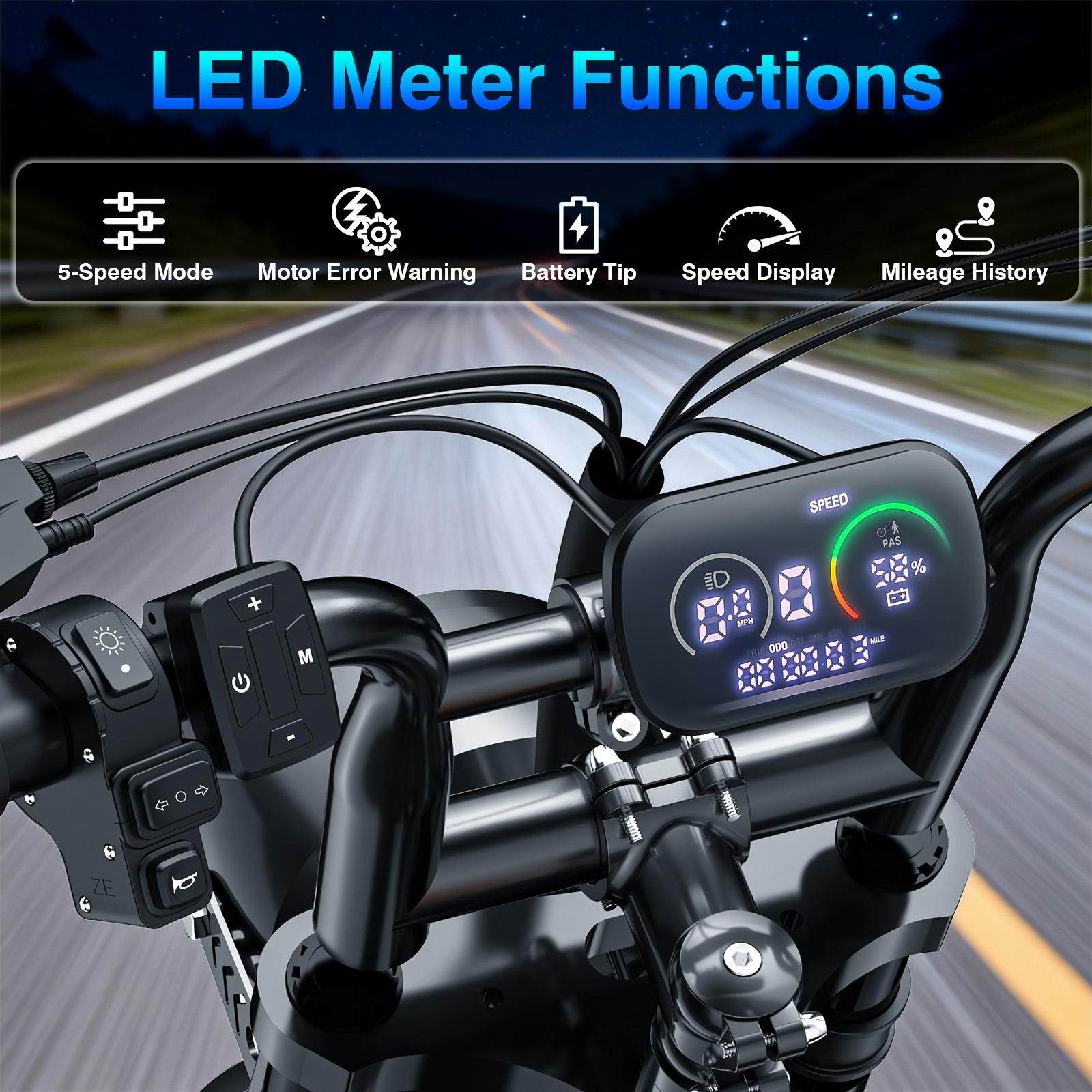 TERROSOR 1000w Adult Off-Road Electric Bike, Five-Speed Transmission, 16-Inch Wide Tires, 48v15ah Removable Battery, Front And Rear Dual Disc Brakes With Dual Spring Shock Absorbers ebike