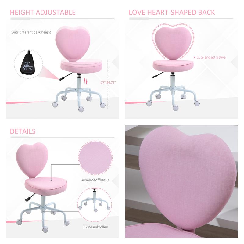 HOMCOM Mid-Back Office Chair, Swivel Vanity Chair with Adjustable Height and Wheels, Computer Desk Chair for Home Office or Bedroom