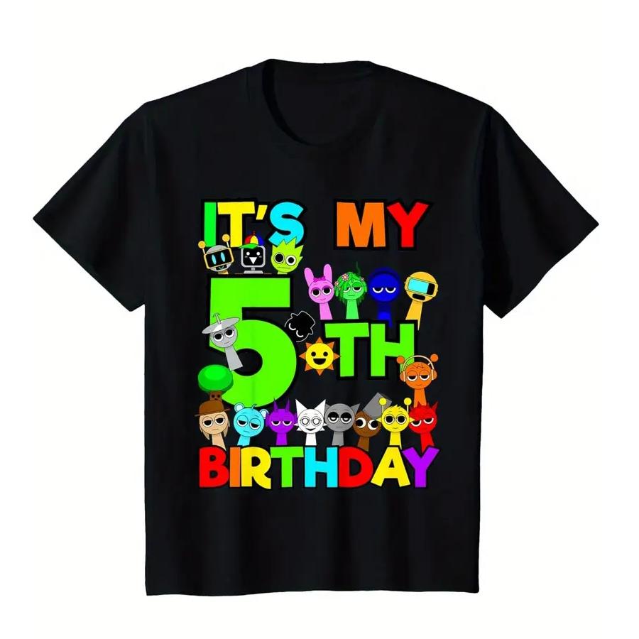Sprunki Birthday T-shirt Boys Girls Youngsters' Cartoon Character T-Shirt for Kids Fashion Casual Summer Tee Short Sleeve,Birthday Gift,Children's Day Gift
