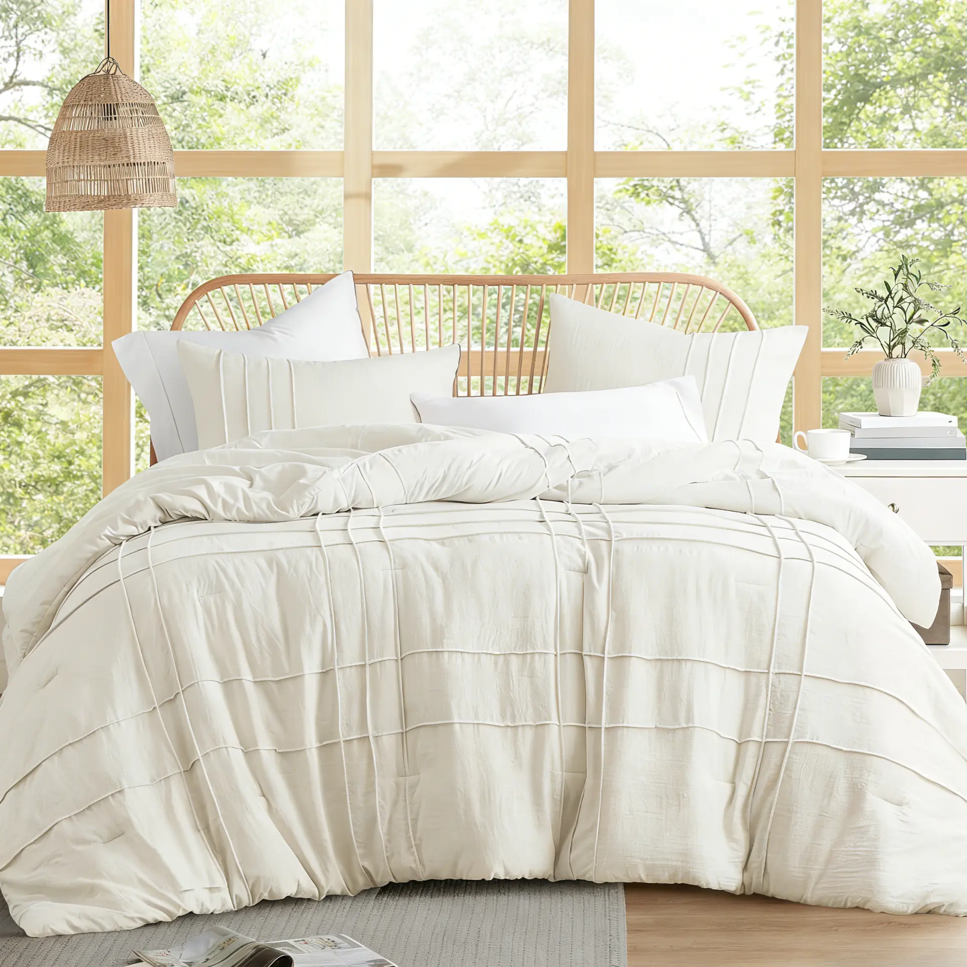 Soft Washed Pleated Bedding Sets with Pintuck Pleated Design, Comforter Set, Extra Softness Premium Microfiber Filling, All Season Lightweight,back to school,back to school shopping,home decor