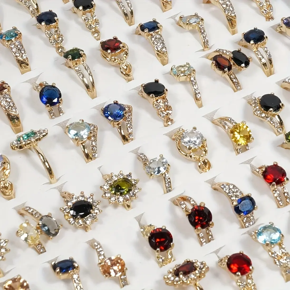 25PCS Wholesale Bulk Fashion Rings - Elegant Rhinestone Rings with Loose Fit, Colorful Natural Stone Crystals, Elegant Rhinestone Ring