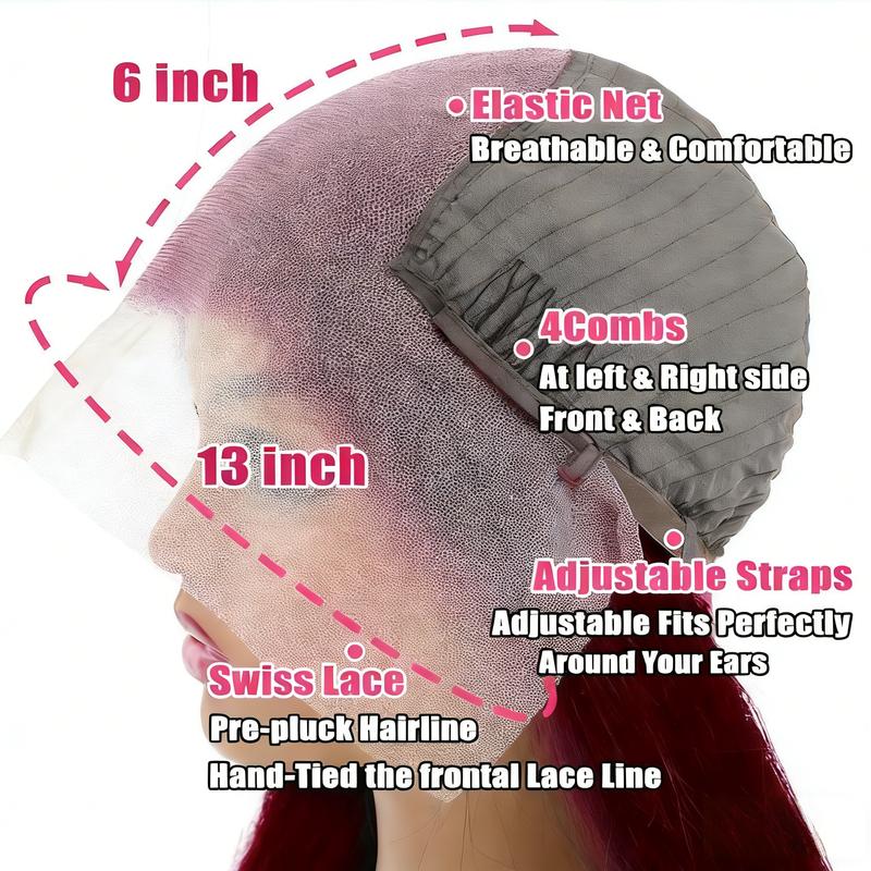 30" 99J Burgundy Body Wave Human Hair Lace Front Wigs 13x6 HD Lace Pre Plucked Glueless Wine Red Colored Wigs For Women Rich Burgundy Color Lightweight Breathable Long-Lasting Styling Versatility