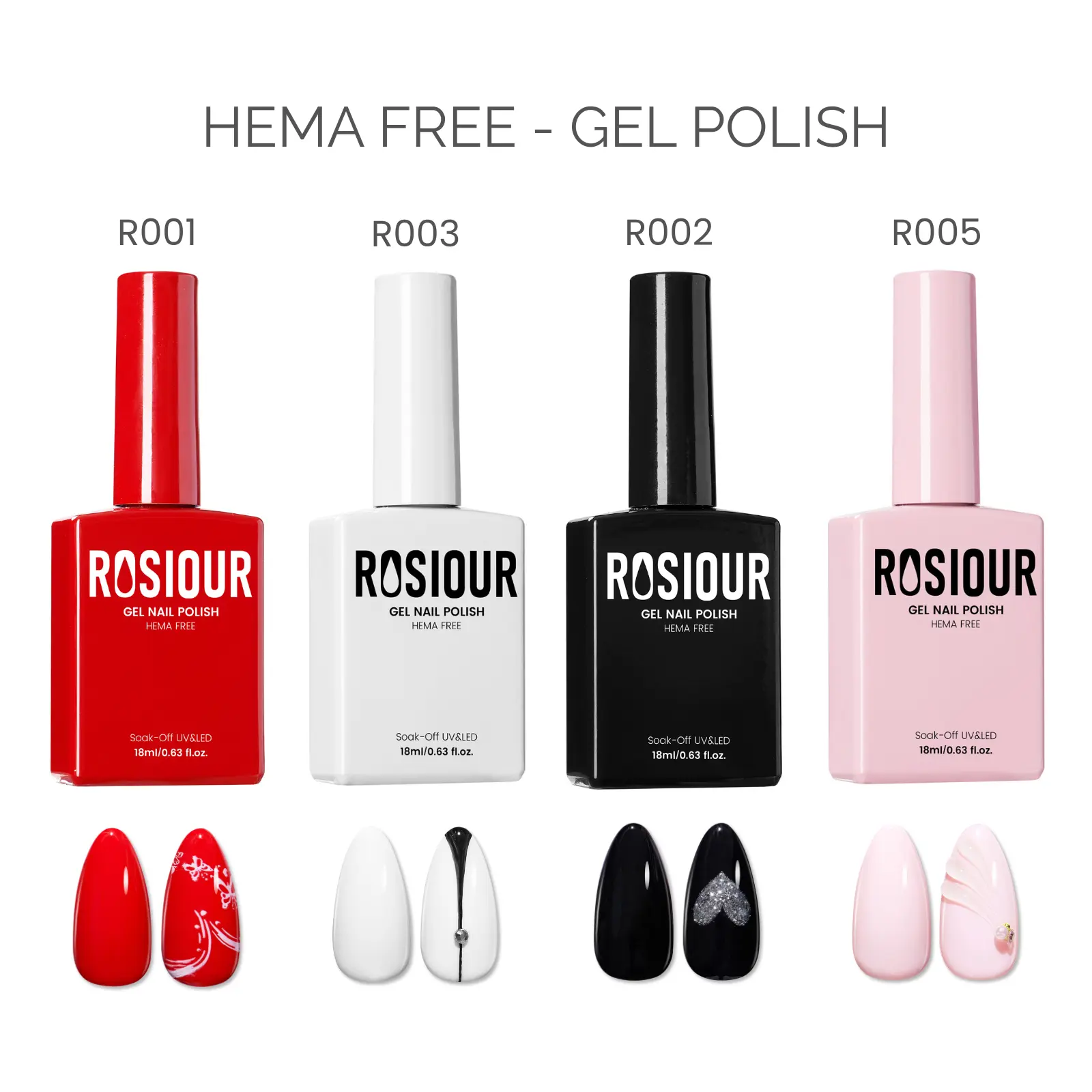 ROSIOUR Gel Nail Polish | 18ml Each | HEMA-Free | Classic Collection | Flawless, Highly Pigmented | Ideal for Gel Manicures & Nail Art