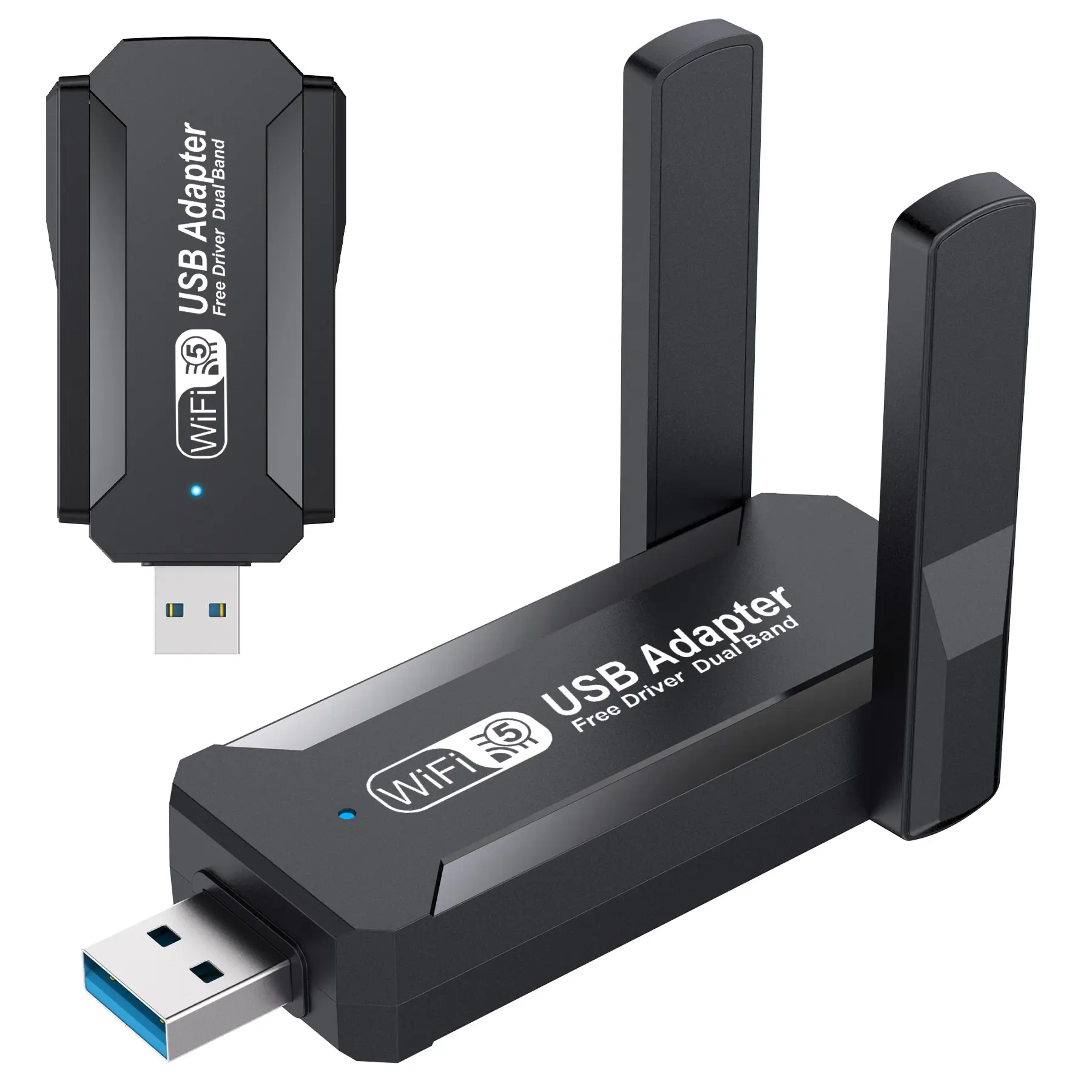 1200Mbps Dual-Band USB Wireless Ethernet WiFi Adapter Dongle with Double High Gain Antennas, 5GHz/2.4GHz for PC, Supports Windows 11/10/8/7/Vista/XP