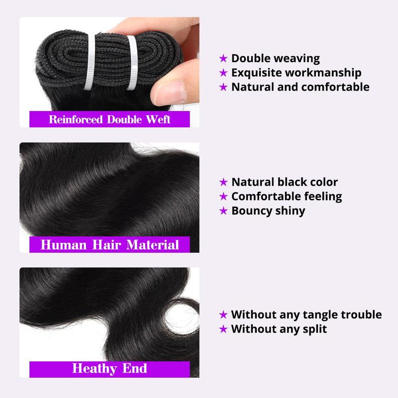 AMA Raw Body Wave Bundles 15A Grade Unprocessed Human Hair Bundles With Closure 2x6 Inch Quick Weave Extensions