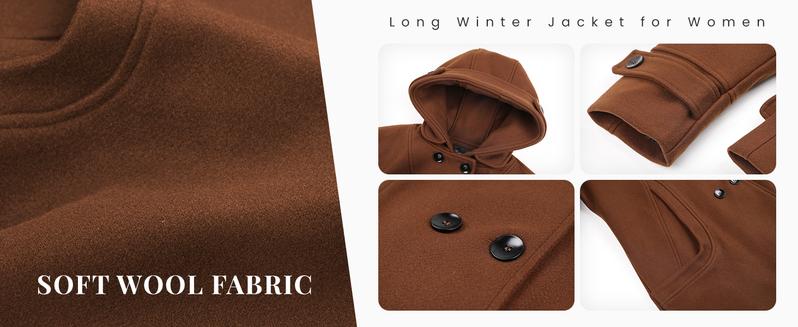 Yeokou Women's Warm Double Breasted Wool Pea Coat Trench Coat Jacket with Hood Yeokou Women's Warm Double Breasted Wool Pea Coat Trench Coat Jacket with Hood